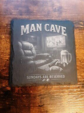 Man Cave Coaster | Football Sunday Decor | Engraved Slate Gift for Him